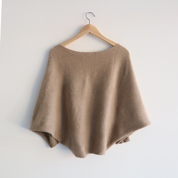 Boat Neck Batwing Sleeve Pullover - Tan, M - Picture 2 of 3